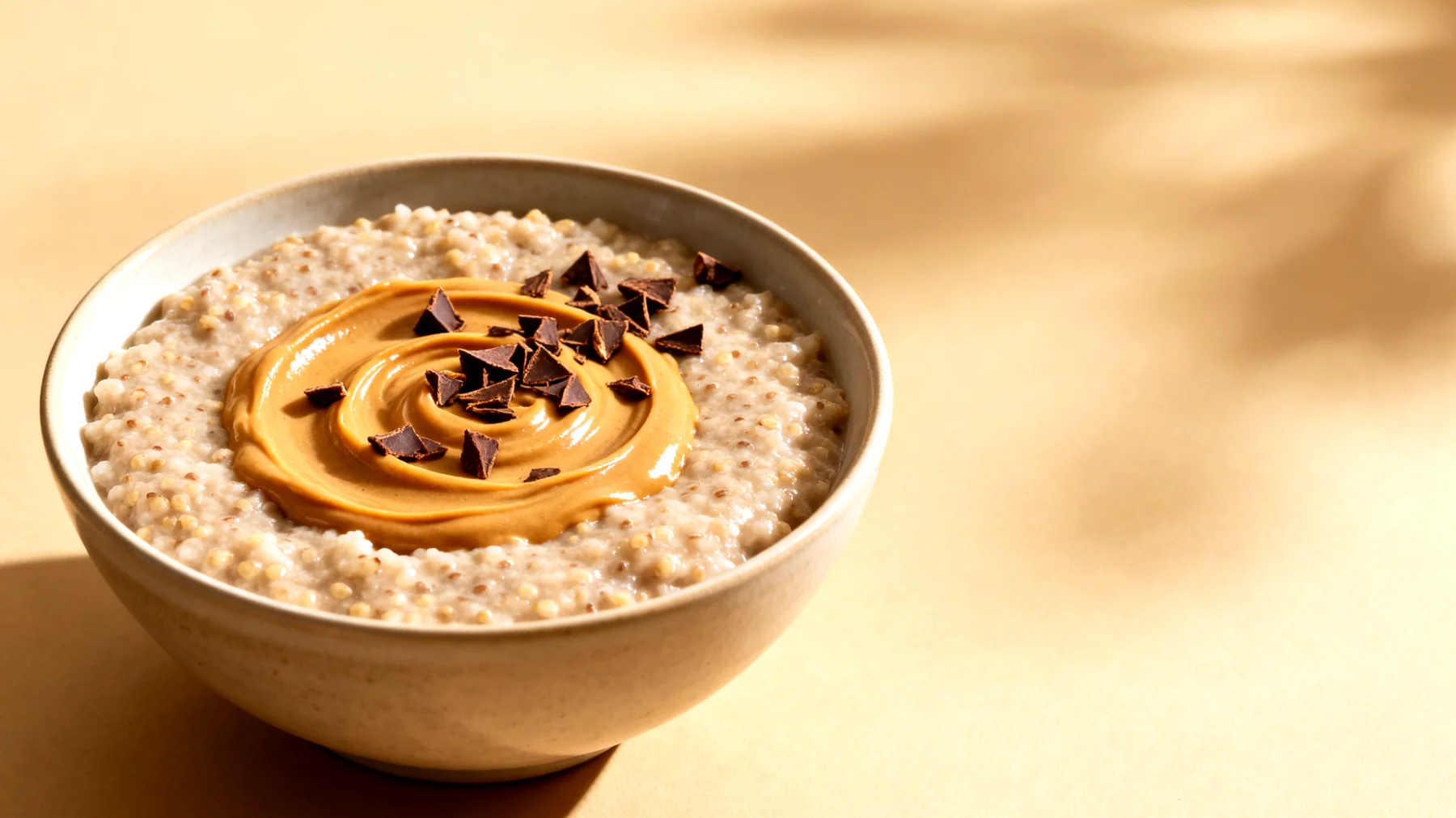 Amaranth-Porridge mit Mandelbutter und Kakao-Nibs"