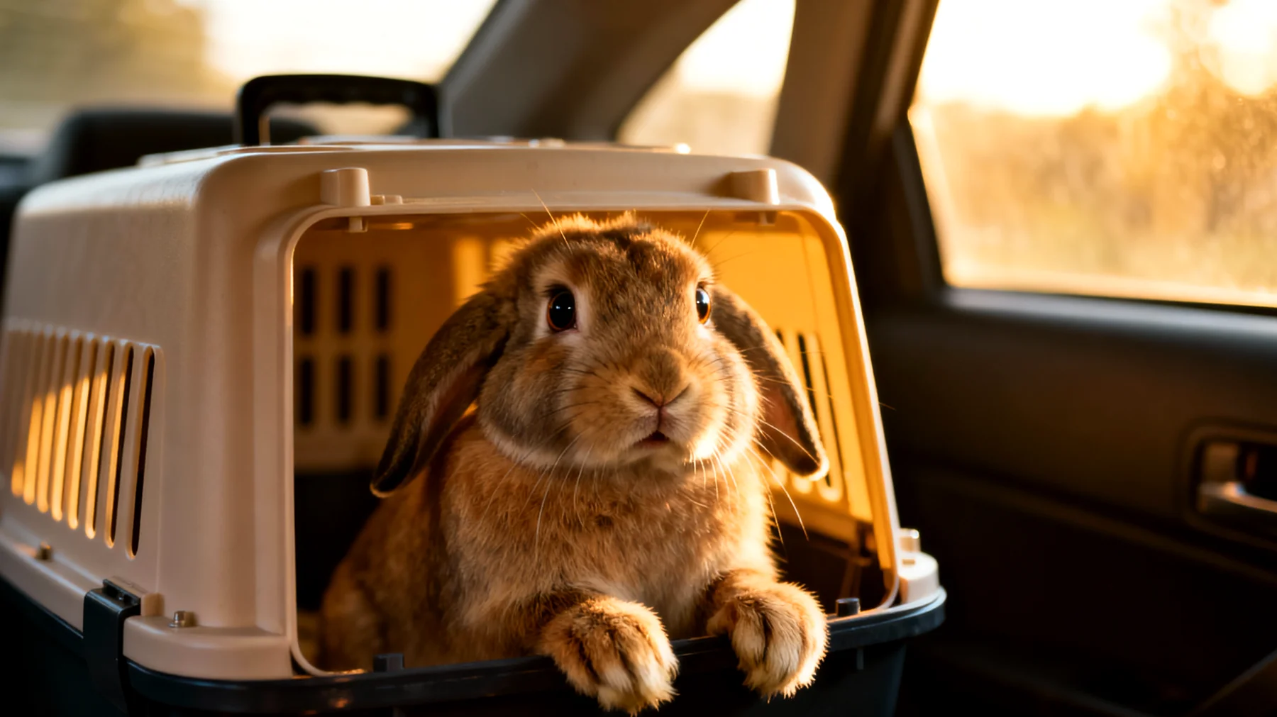 Kaninchen leiden während der Reise häufig unter Stress und Langeweile, da sie in ihrer Transportbox nur begrenzt Platz haben und keine gewohnten Beschäftigungsmöglichkeiten zur Verfügung stehen"