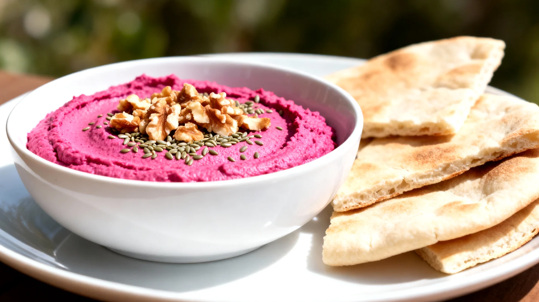 Rote-Bete-Hummus mit Walnüssen und Hanfsamen"